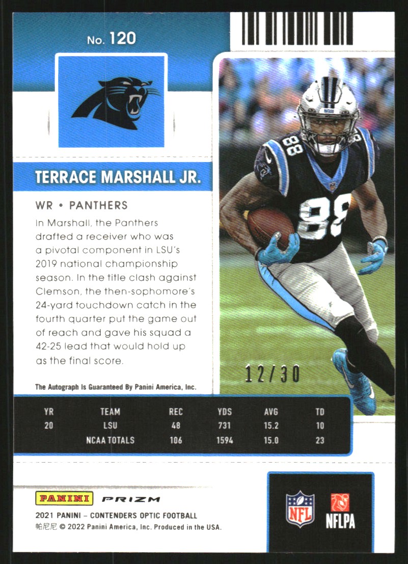 2021 Panini Contenders Optic Blue #120 Terrace Marshall Jr. AU/30
