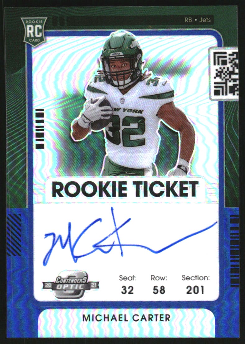 2021 Panini Contenders Optic Blue #129 Michael Carter AU/50
