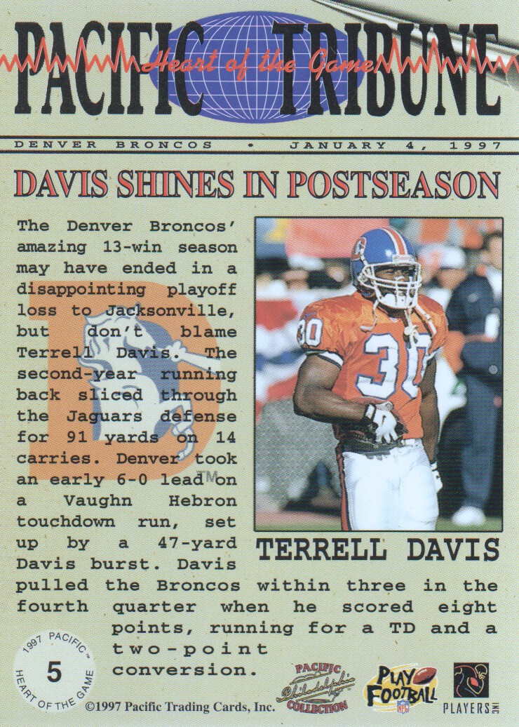 1997 Pacific Philadelphia Heart of the Game #5 Terrell Davis back image