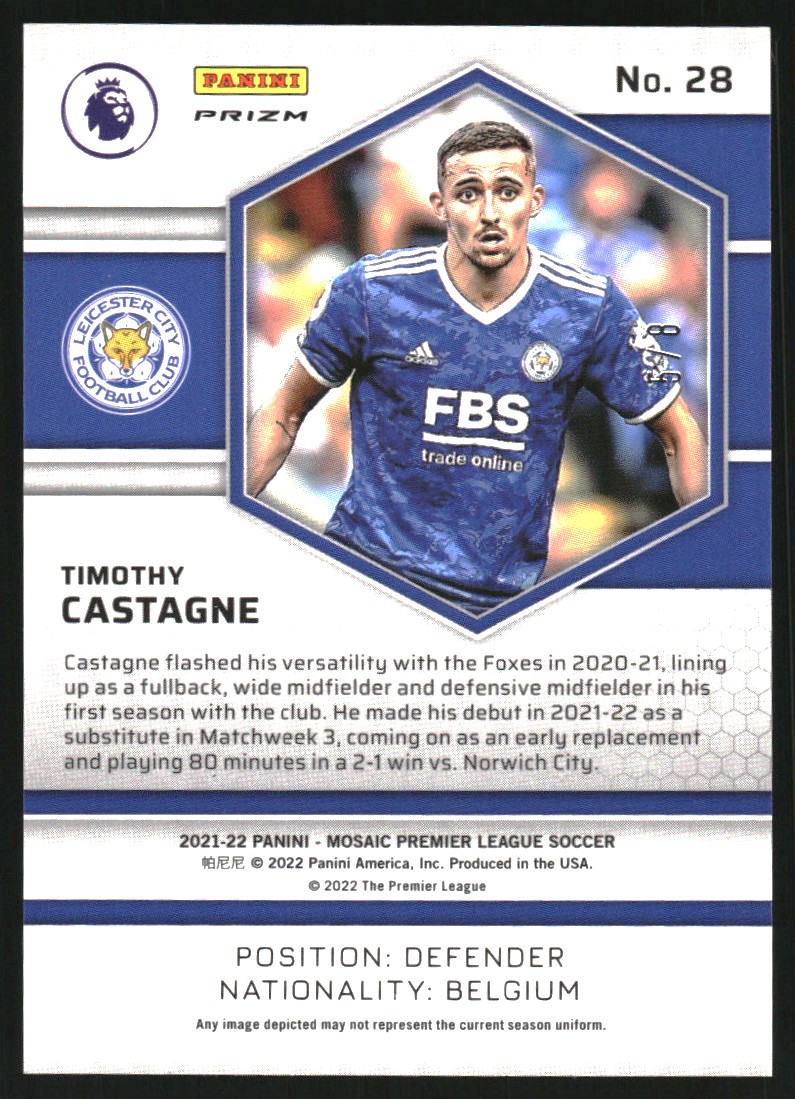 2021-22 Panini Mosaic English Premier League Mosaic Choice Black Gold #28 Timothy Castagne