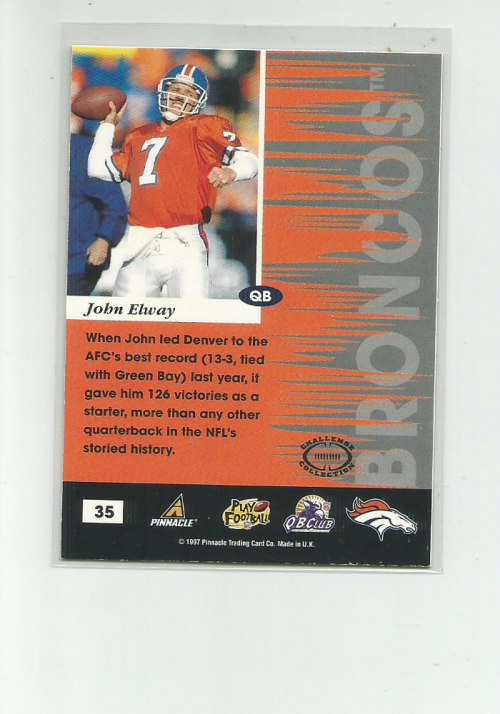 1997 Pinnacle Inscriptions Challenge Collection #35 John Elway TNL back image