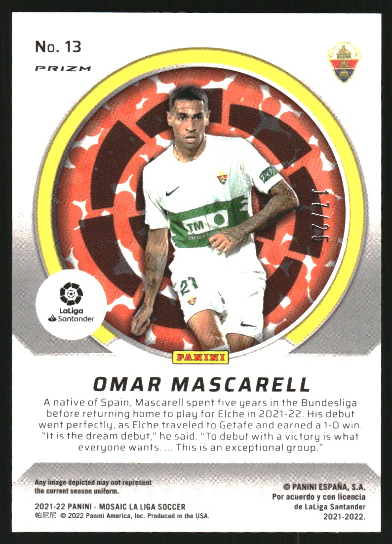 2021-22 Panini Mosaic La Liga International Men of Mastery Mosaic White #13 Omar Mascarell