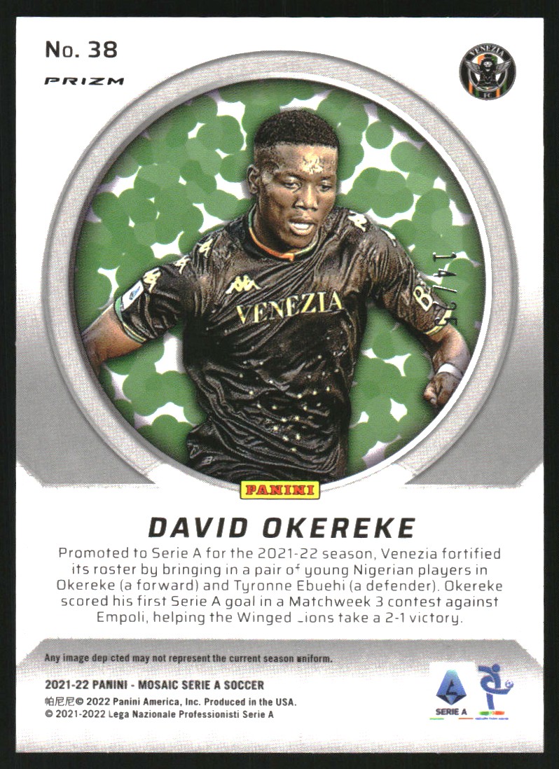 2021-22 Panini Mosaic Serie A International Men of Mastery Mosaic White #38 David Okereke
