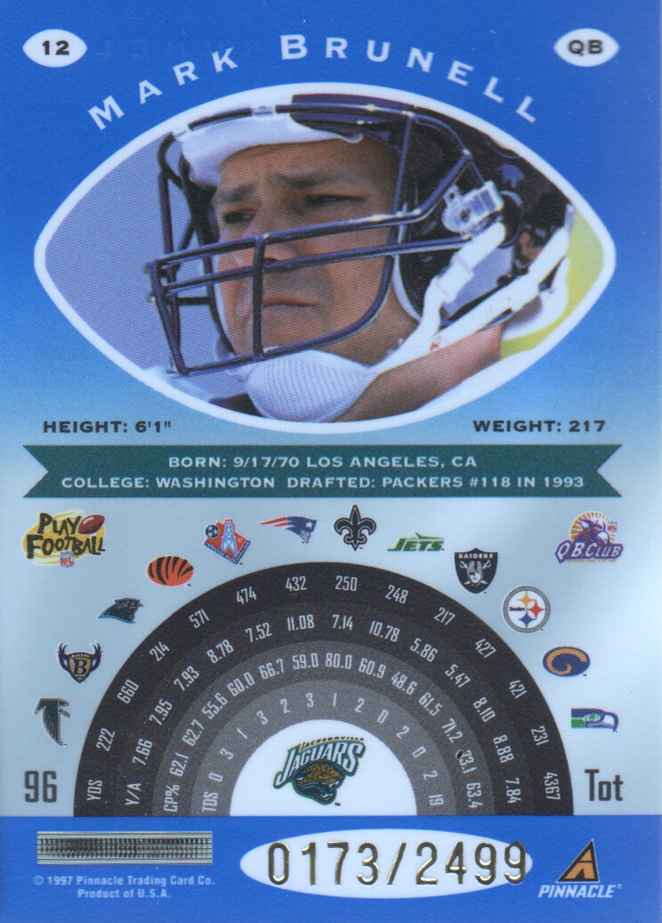 1997 Pinnacle Totally Certified Platinum Blue #12 Mark Brunell back image