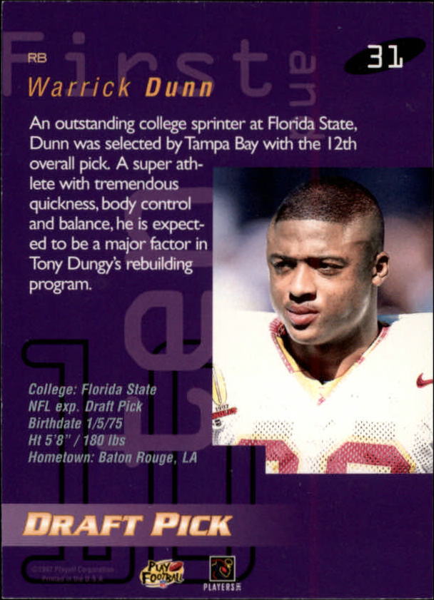 1997 Playoff First and Ten #31 Warrick Dunn RC back image