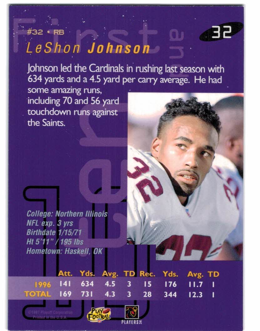 1997 Playoff First and Ten #32 LeShon Johnson back image