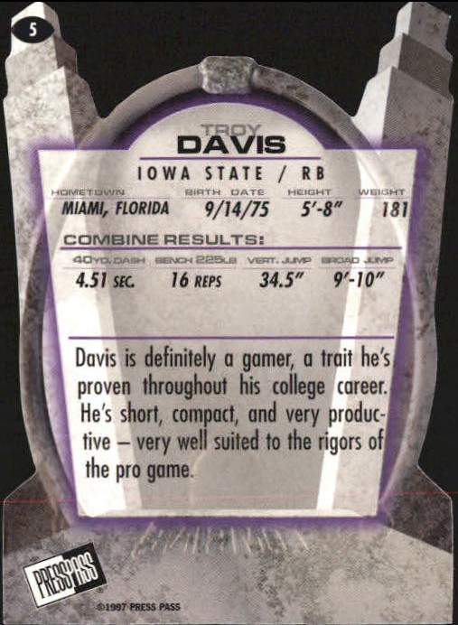 1997 Press Pass Combine #5 Troy Davis back image