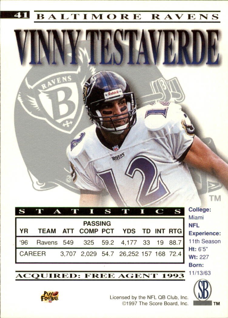 1997 Pro Line Gems #41 Vinny Testaverde back image