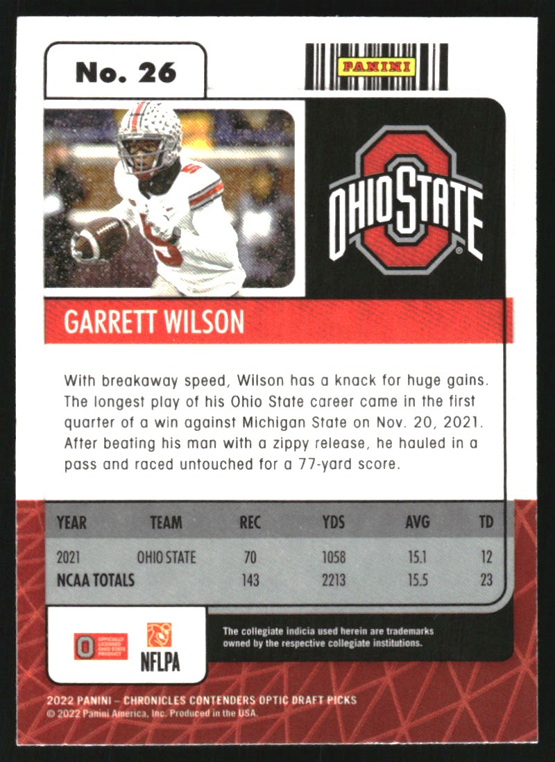 2022 Panini Chronicles Draft Picks Contenders Optic #26 Garrett Wilson