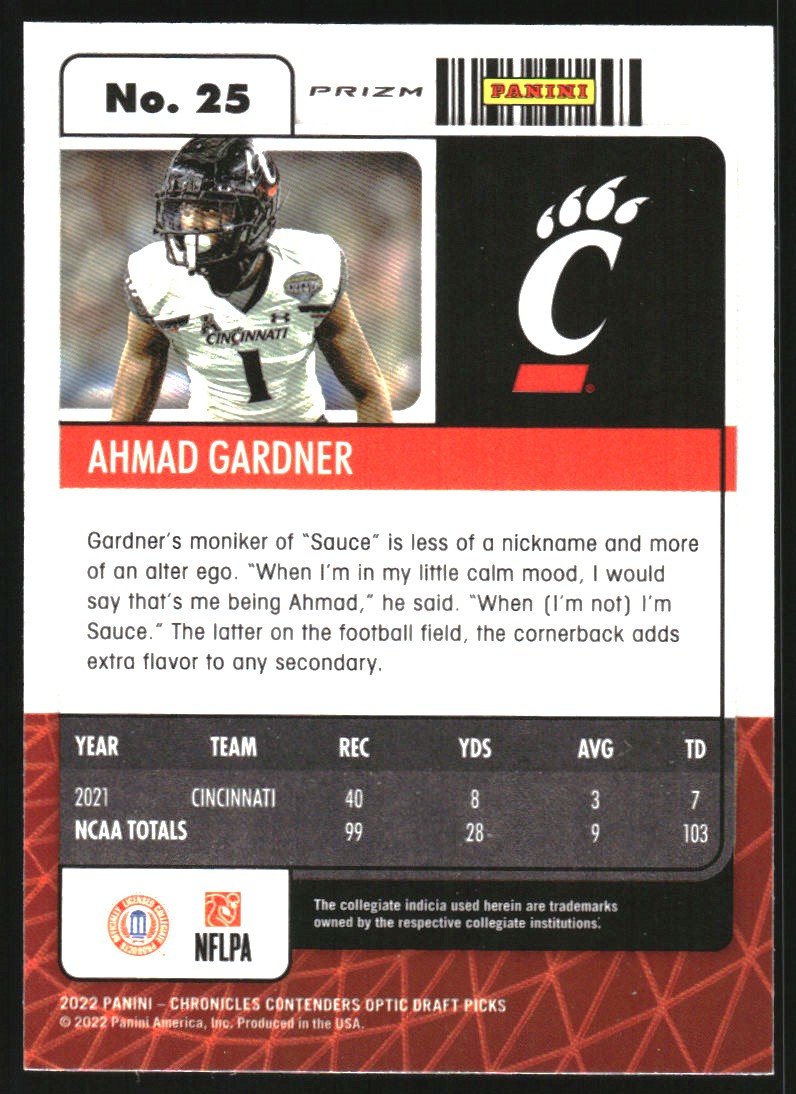 2022 Panini Chronicles Draft Picks Contenders Optic Silver #25 Ahmad Gardner