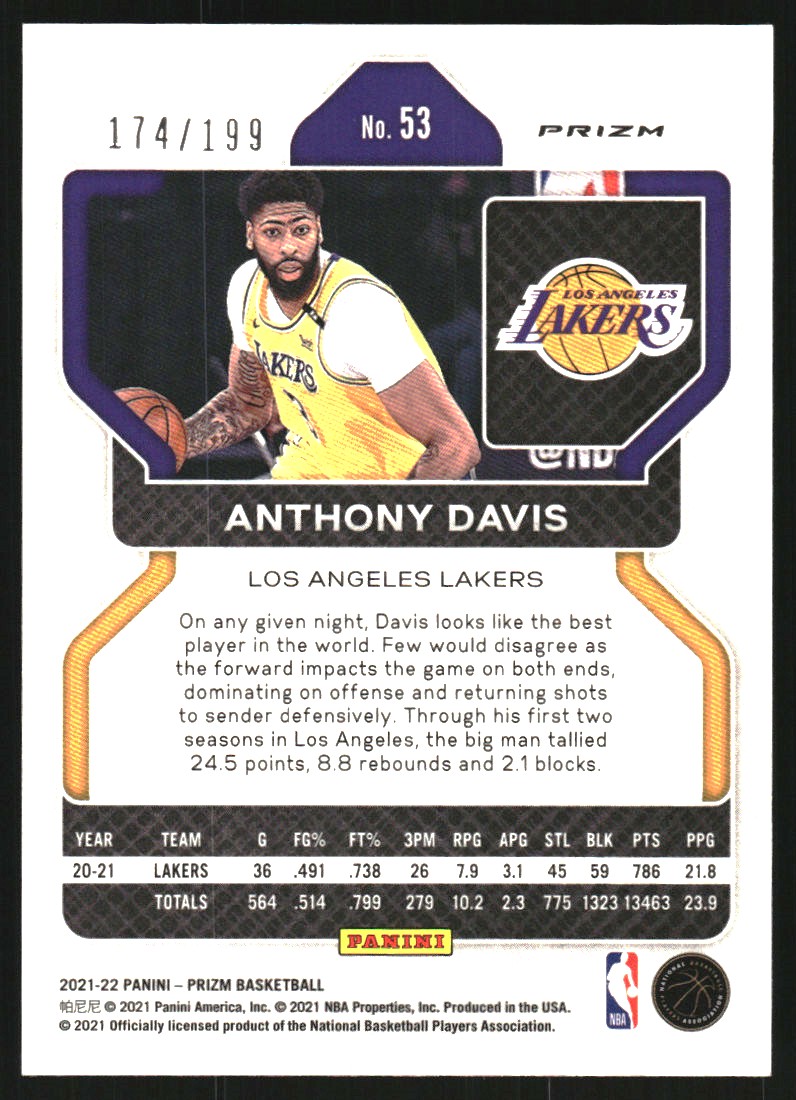 2021-22 Panini Prizm Prizms Blue #53 Anthony Davis