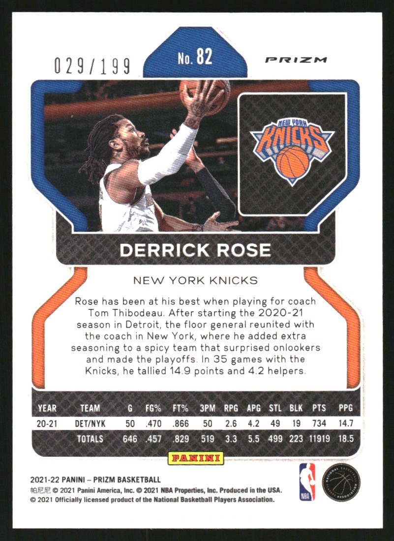 2021-22 Panini Prizm Prizms Blue #82 Derrick Rose