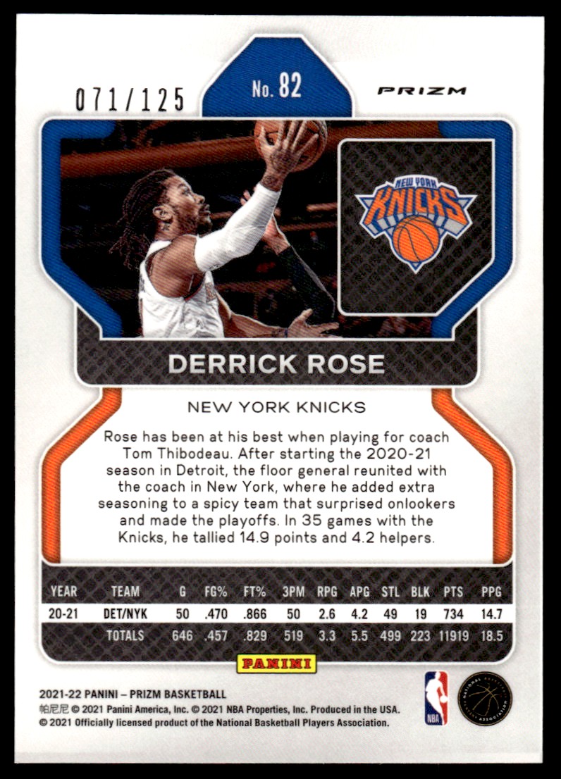 2021-22 Panini Prizm Prizms Blue Ice #82 Derrick Rose