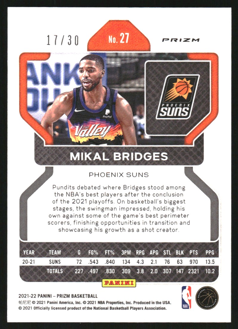 2021-22 Panini Prizm Prizms Blue Shimmer #27 Mikal Bridges