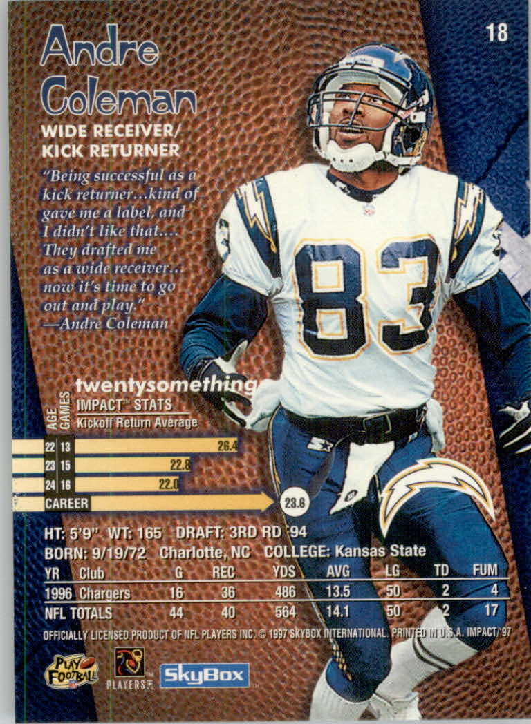 1997 Skybox Impact Football "Main Set" Base Cards - Picture 36 of 480