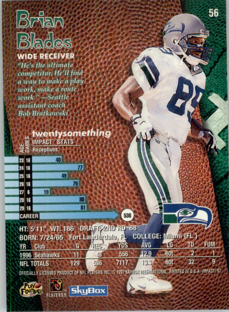 1997 Skybox Impact Football "Main Set" Base Cards - Picture 110 of 480