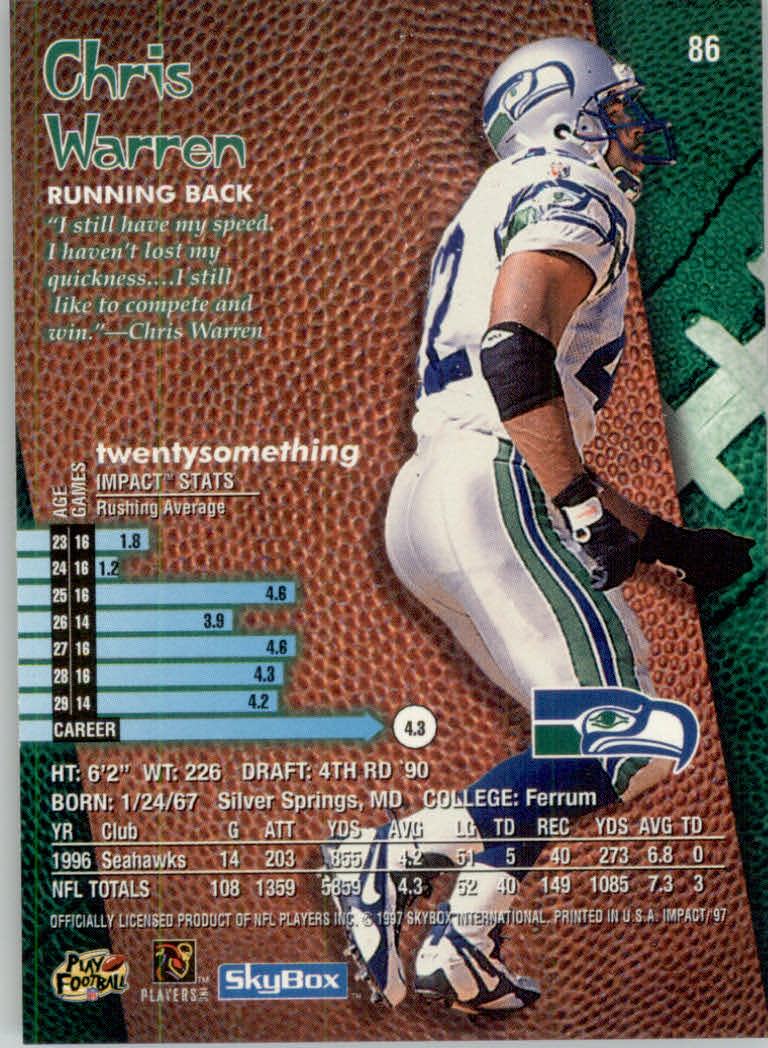 1997 Skybox Impact Football "Main Set" Base Cards - Picture 168 of 480