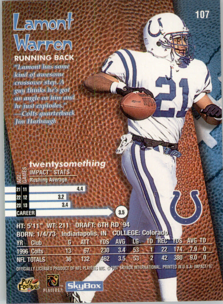 1997 Skybox Impact Football "Main Set" Base Cards - Picture 210 of 480
