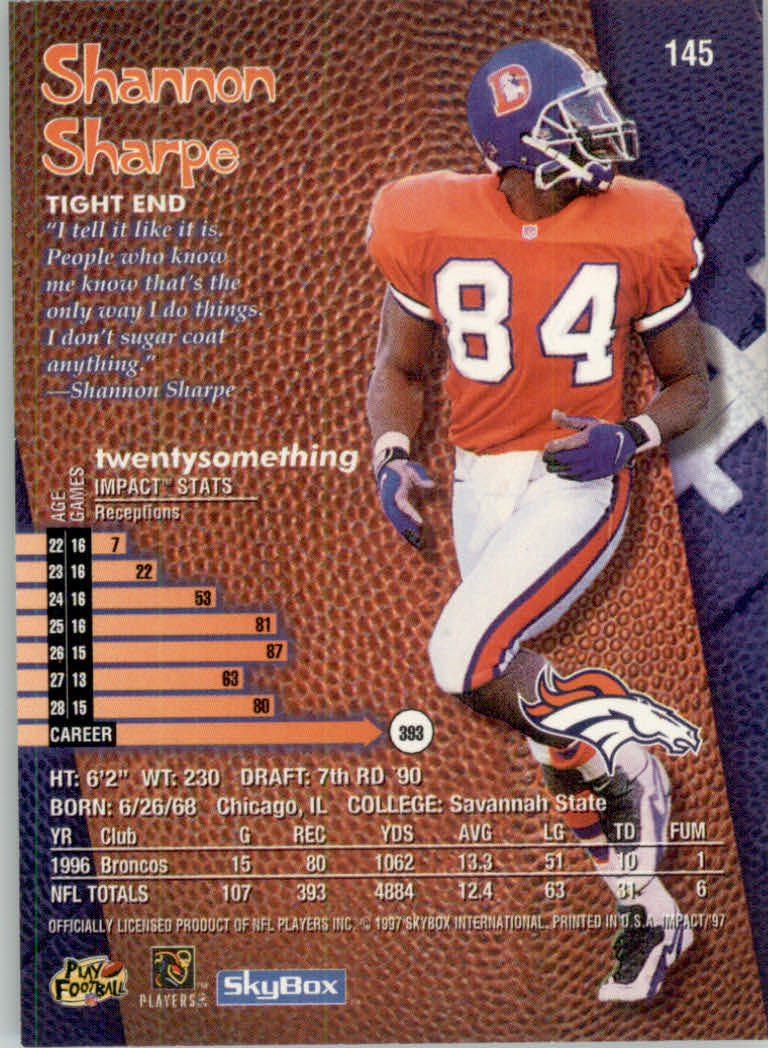 1997 Skybox Impact Football "Main Set" Base Cards - Picture 286 of 480