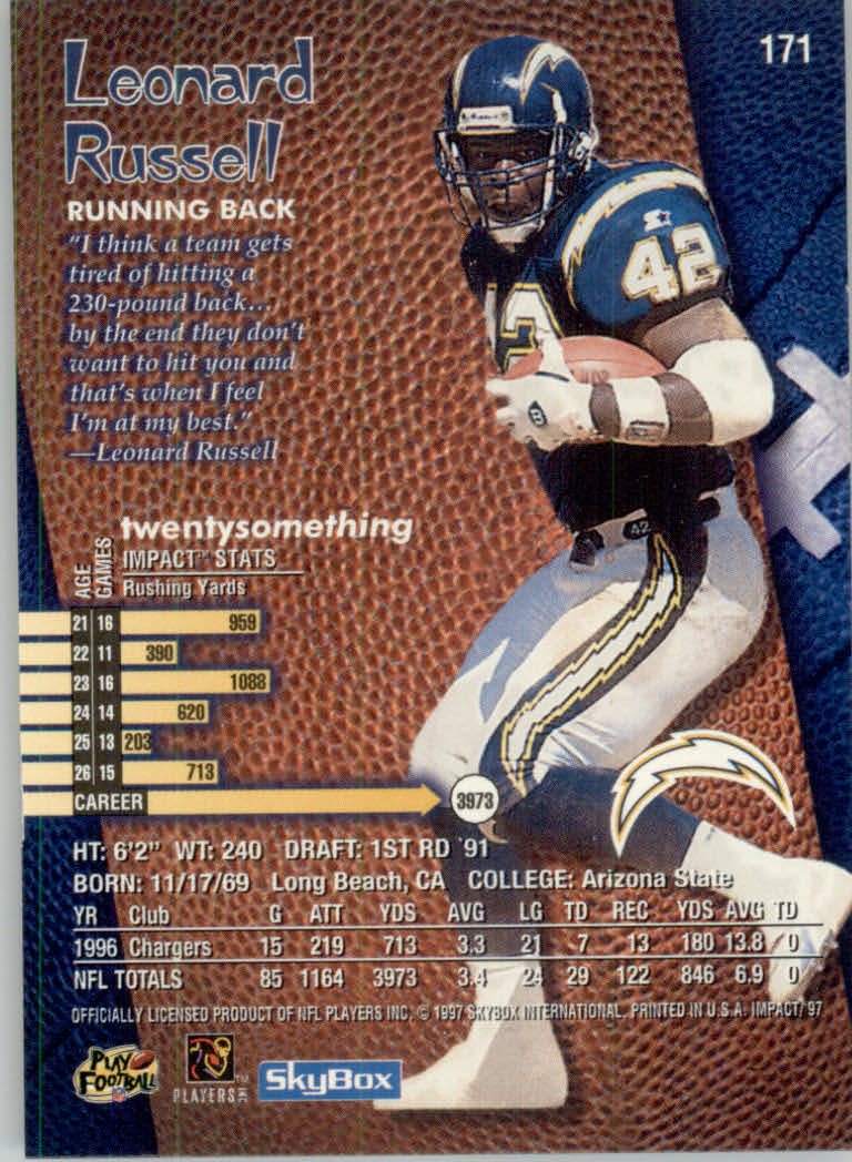 1997 Skybox Impact Football "Main Set" Base Cards - Picture 336 of 480
