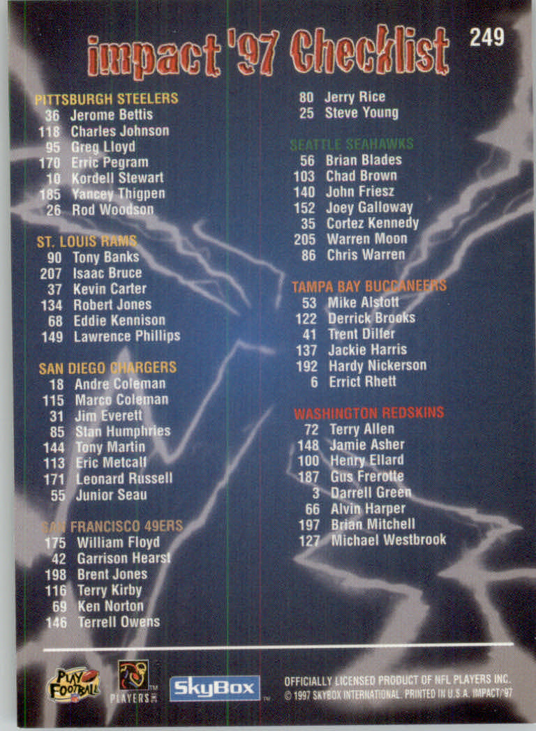1997 Skybox Impact Football "Main Set" Base Cards - Picture 478 of 480