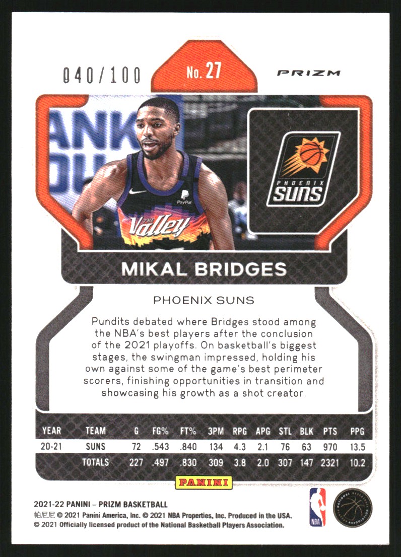 2021-22 Panini Prizm Prizms Fast Break Red #27 Mikal Bridges