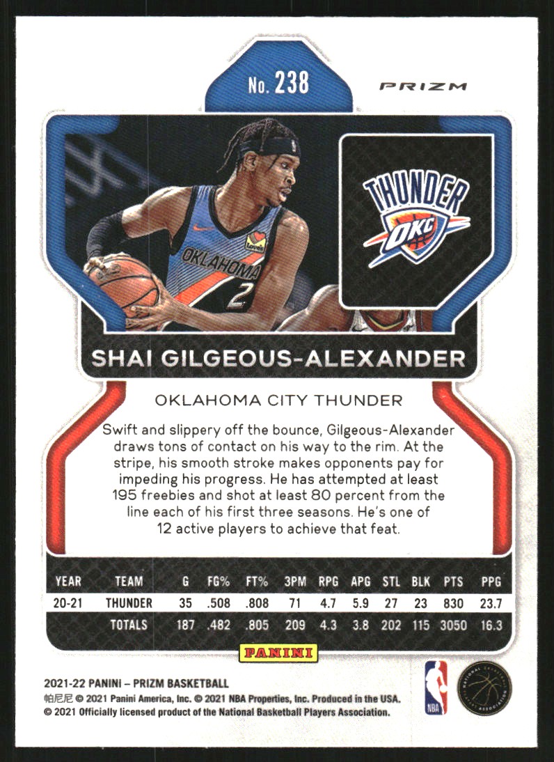 2021-22 Panini Prizm Prizms Ice #238 Shai Gilgeous-Alexander