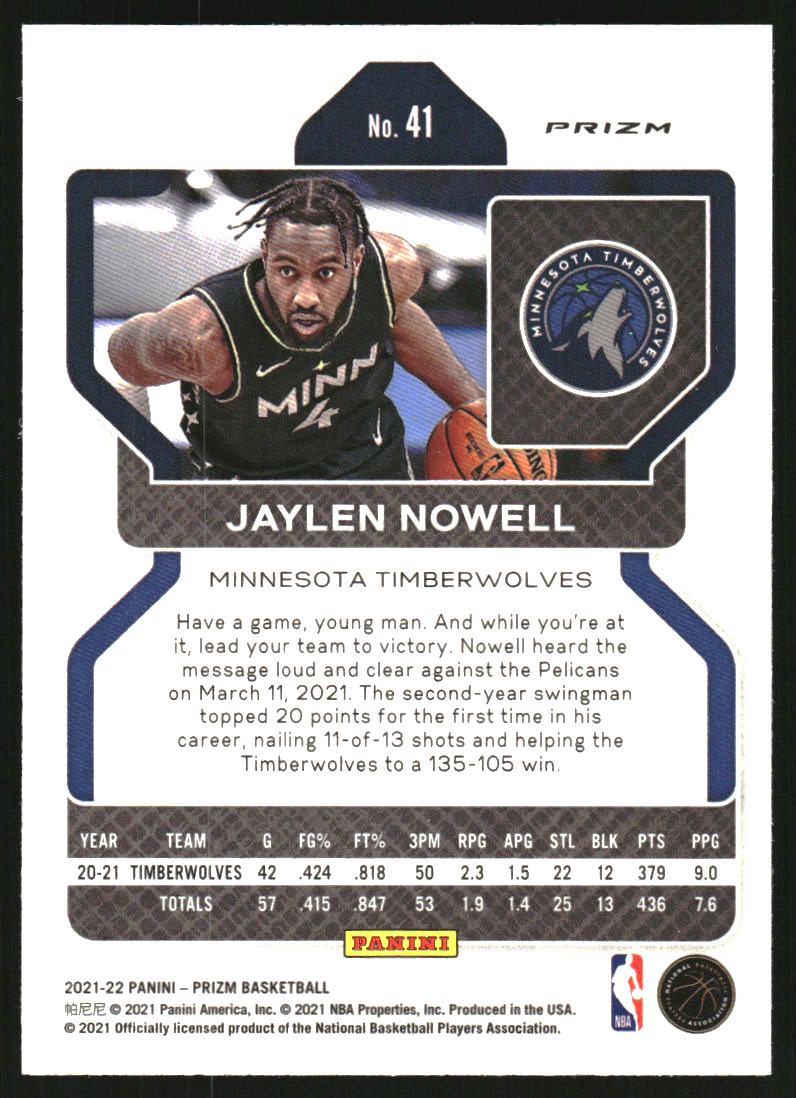 2021-22 Panini Prizm Prizms NBA 75th Anniversary #41 Jaylen Nowell back image