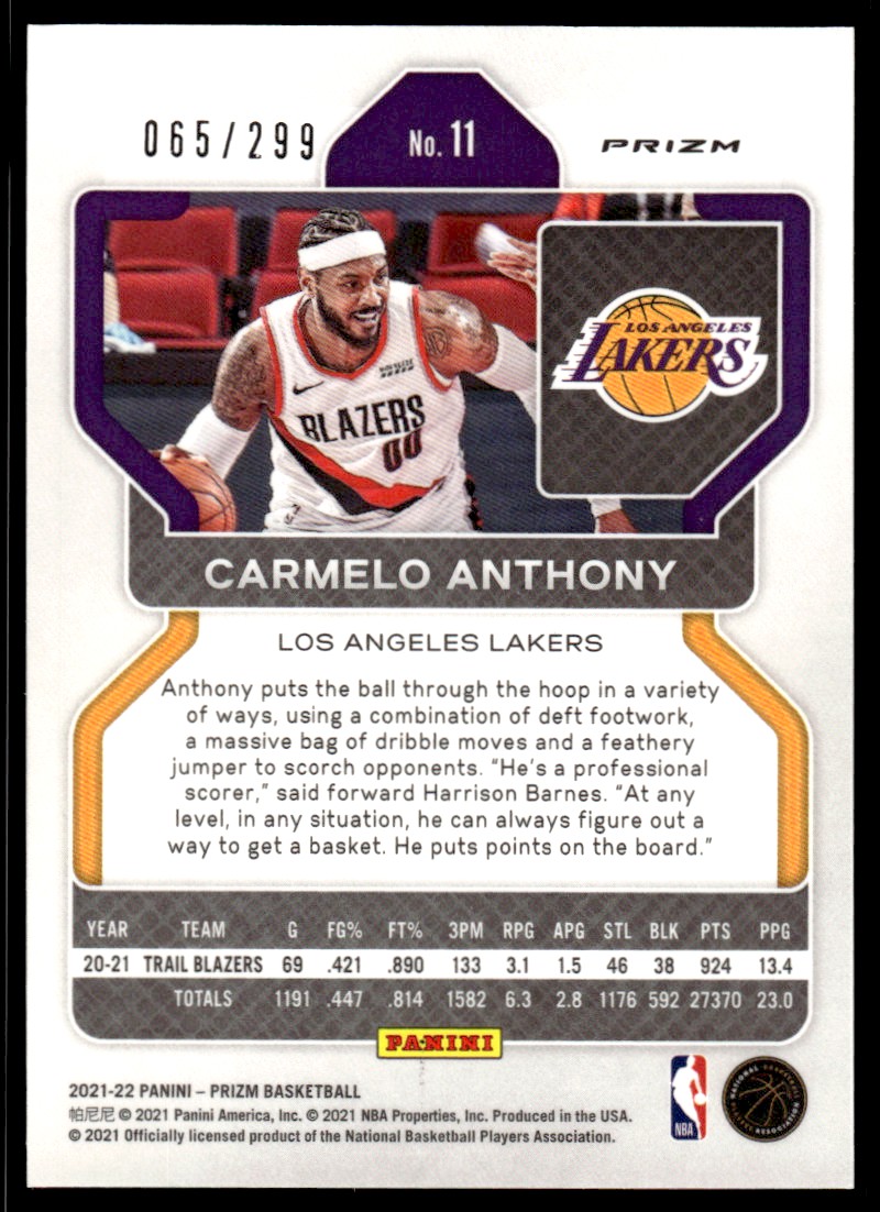 2021-22 Panini Prizm Prizms Red #11 Carmelo Anthony