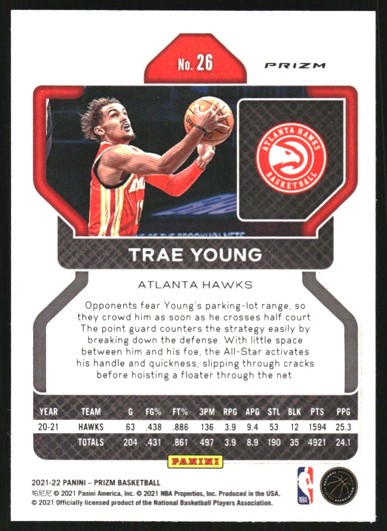 2021-22 Panini Prizm Prizms Red White and Blue #26 Trae Young