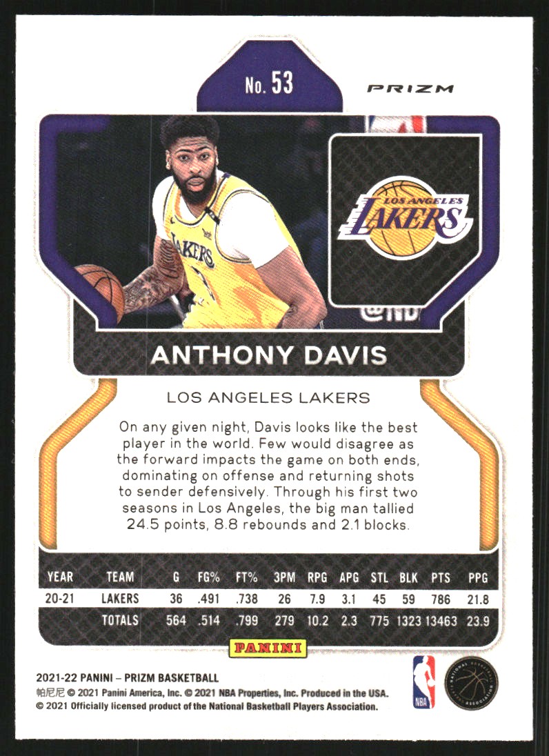 2021-22 Panini Prizm Prizms Red White and Blue #53 Anthony Davis