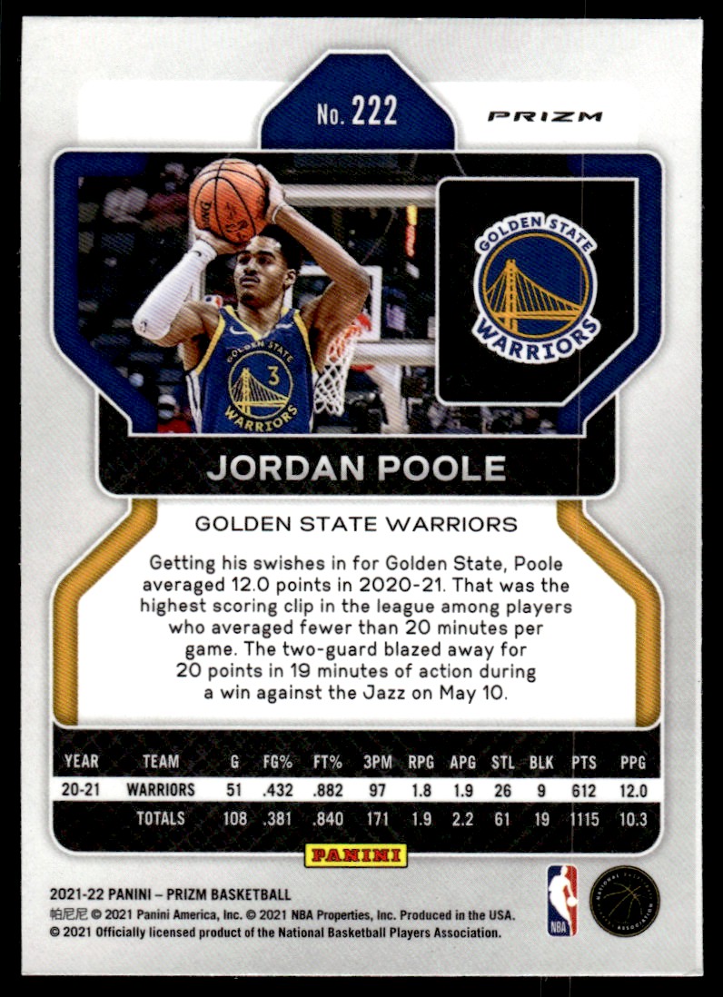 2021-22 Panini Prizm Prizms Silver #222 Jordan Poole