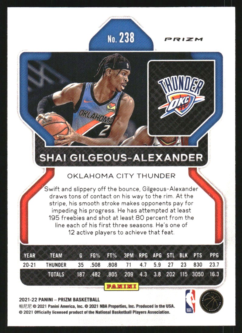 2021-22 Panini Prizm Prizms Silver #238 Shai Gilgeous-Alexander