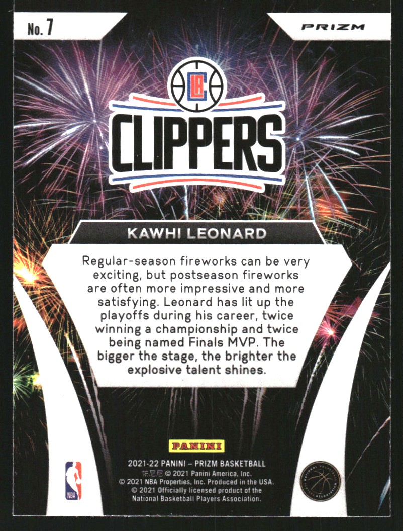 2021-22 Panini Prizm Fireworks Fast Break #7 Kawhi Leonard