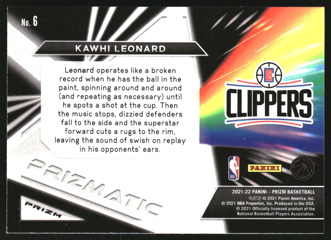 2021-22 Panini Prizm Prizmatic Fast Break #6 Kawhi Leonard