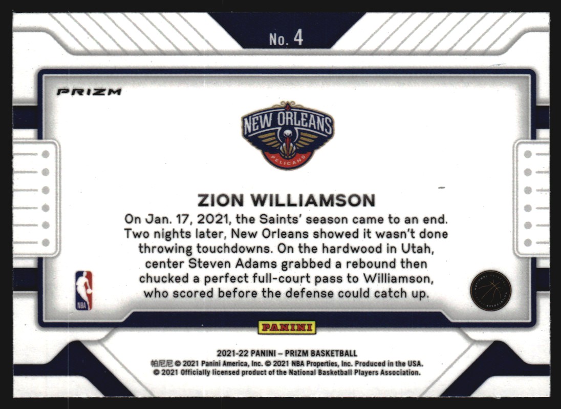 2021-22 Panini Prizm Widescreen Prizms Silver #4 Zion Williamson
