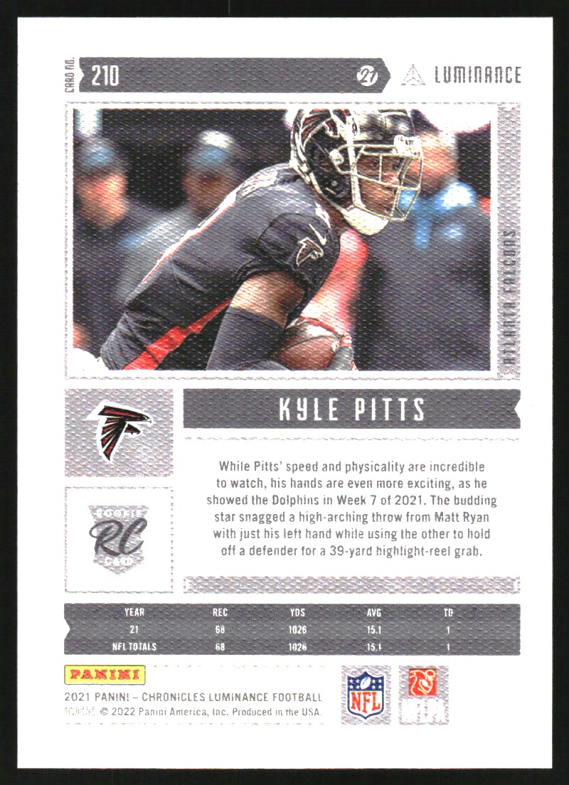 2021 Panini Chronicles Luminance Update Rookies Blue #210 Kyle Pitts