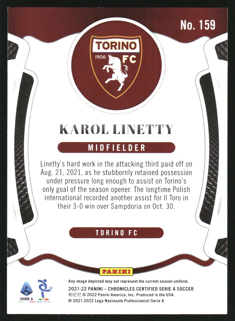 2021-22 Panini Chronicles Serie A #159 Karol Linetty/Certified