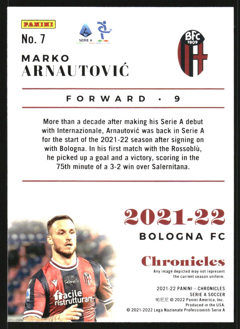2021-22 Panini Chronicles Serie A Purple Astro #7 Marko Arnautovic