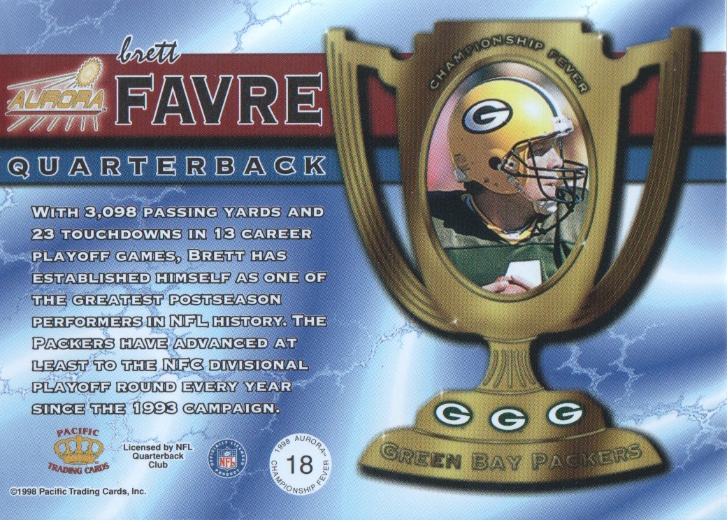 1998 Aurora Championship Fever Red #18 Brett Favre back image