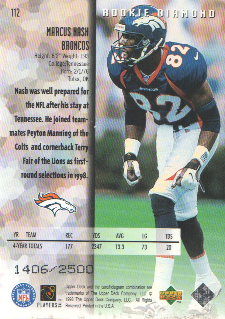 1998 Black Diamond Rookies Double #112 Marcus Nash back image