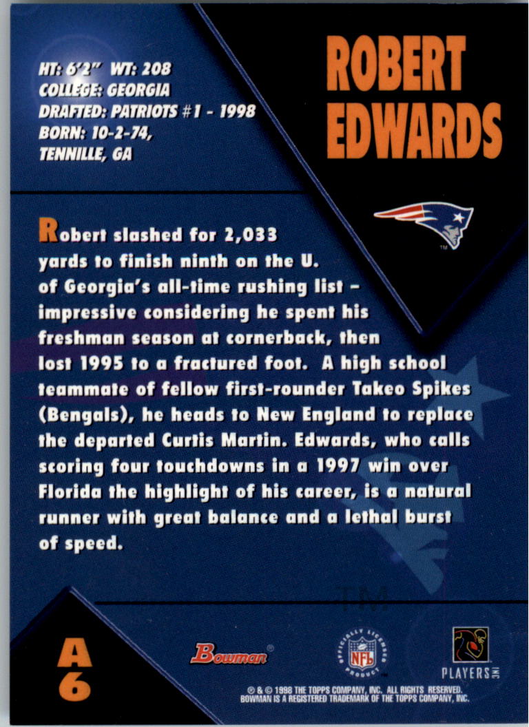 1998 Bowman Rookie Autographs #A6 Robert Edwards back image