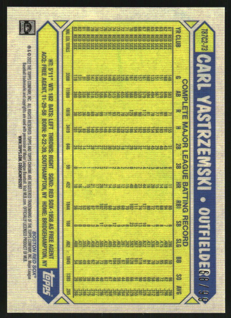 2022 Topps '87 Topps Silver Pack Chrome Series 2 Green Refractors #T87C273 Carl Yastrzemski
