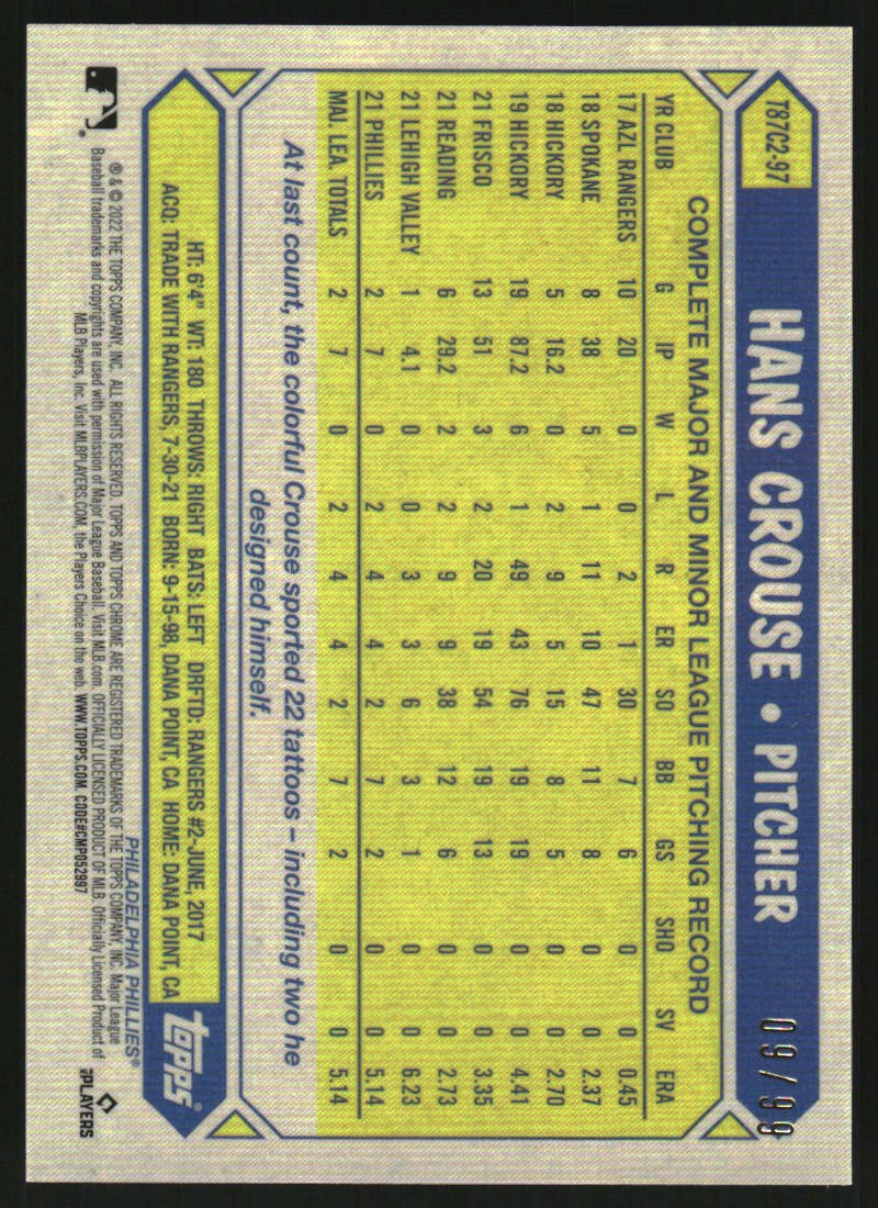2022 Topps '87 Topps Silver Pack Chrome Series 2 Green Refractors #T87C297 Hans Crouse