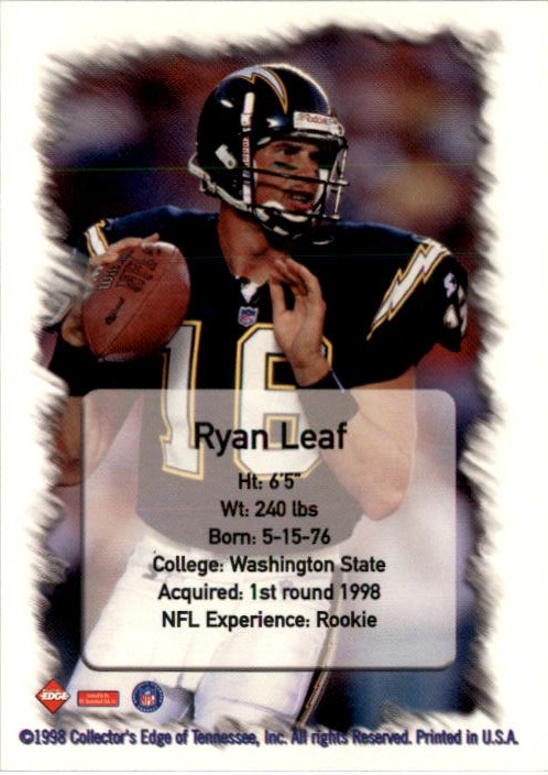1998 Collector's Edge First Place Ryan Leaf Gold #3 Ryan Leaf back image