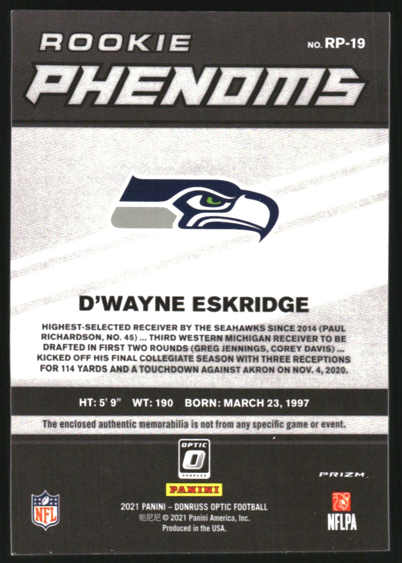 2021 Donruss Optic Rookie Phenoms Jerseys #19 D'Wayne Eskridge