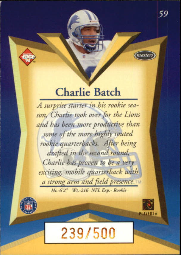 1998 Collector's Edge Masters Gold Redemption 500 #59 Charlie Batch back image