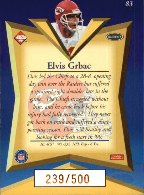 1998 Collector's Edge Masters Gold Redemption 500 #83 Elvis Grbac back image