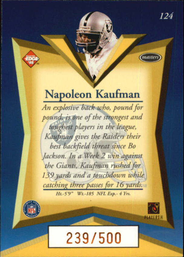 1998 Collector's Edge Masters Gold Redemption 500 #124 Napoleon Kaufman back image