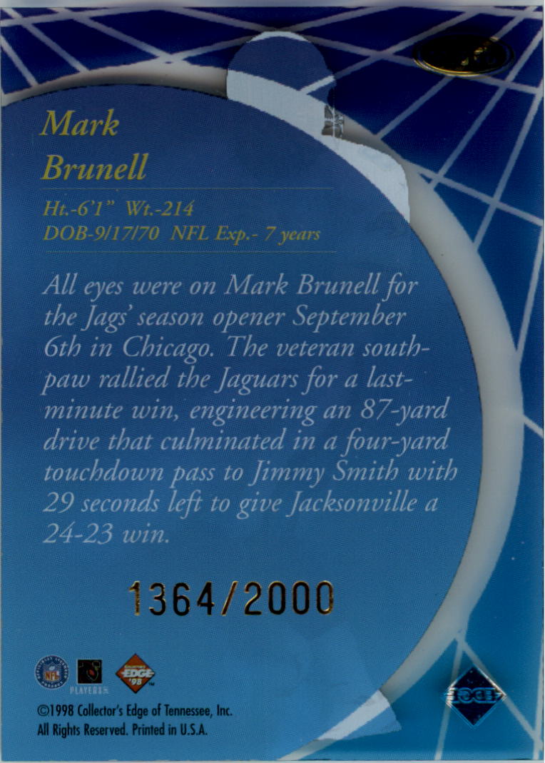 1998 Collector's Edge Masters Main Event #ME5 Mark Brunell back image